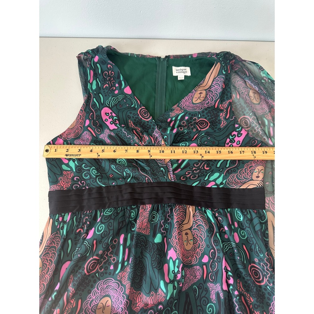 Unique Vintage Psychedelic Capelet Sleeveless Maxi Dress XL 14 Green Whimsigoth - Picture 4 of 13